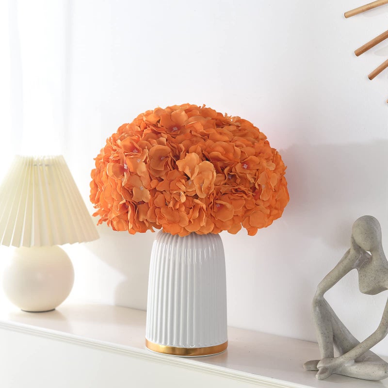 LUSHIDI Silk Hydrangea Heads with Stems Artificial Flowers Heads for Home Wedding Decor,Pack of 10 (Orange) - Image 3